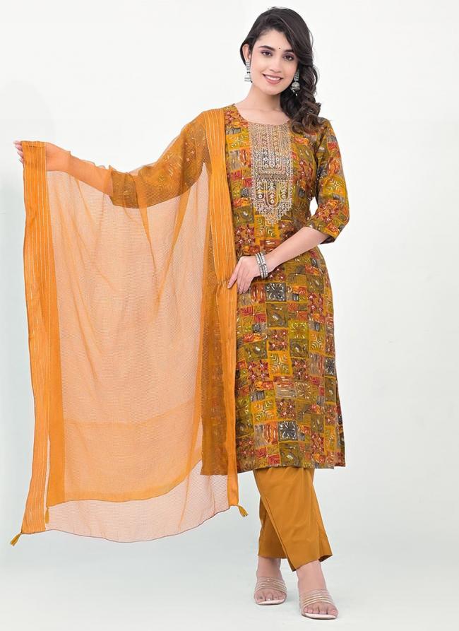 Modal Orange Festival Wear Embroidery Work Readymade Straight Suit